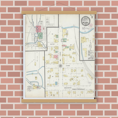 Old map wall art mockup — magnetic wood frame on brick wall — Sanborn Fire Insurance Map from Milford, Oakland County, Michigan (1895) - Complete Map Set