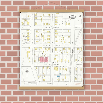 Old map wall art mockup — magnetic wood frame on brick wall — Sanborn Fire Insurance Map from Eagle Grove, Wright County, Iowa (1921), Sheet #0003