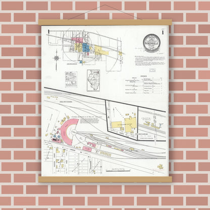Old map wall art mockup — magnetic wood frame on brick wall — Sanborn Fire Insurance Map from Bensenville, Dupage County, Illinois (1926), Sheet #0001