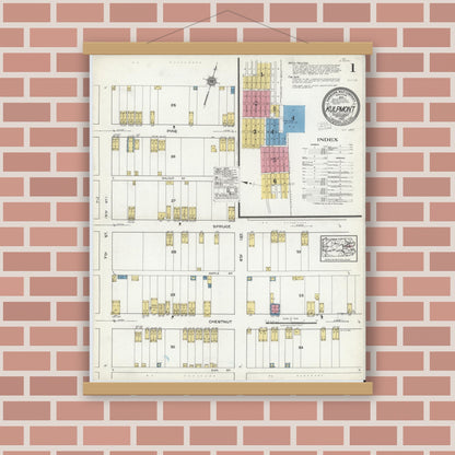 Old map wall art mockup — magnetic wood frame on brick wall — Sanborn Fire Insurance Map from Kulpmont, Northumberland County, Pennsylvania (1920) - Complete Map Set