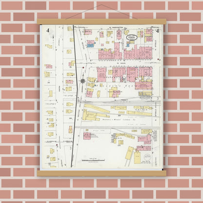 Old map wall art mockup — magnetic wood frame on brick wall — Sanborn Fire Insurance Map from Ionia, Ionia County, Michigan (1924), Sheet #0004