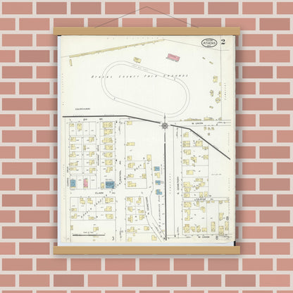 Old map wall art mockup — magnetic wood frame on brick wall — Sanborn Fire Insurance Map from Athens, Athens County, Ohio (1914), Sheet #0002