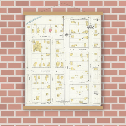 Old map wall art mockup — magnetic wood frame on brick wall — Sanborn Fire Insurance Map from Paw Paw, Van Buren County, Michigan (1922), Sheet #0002