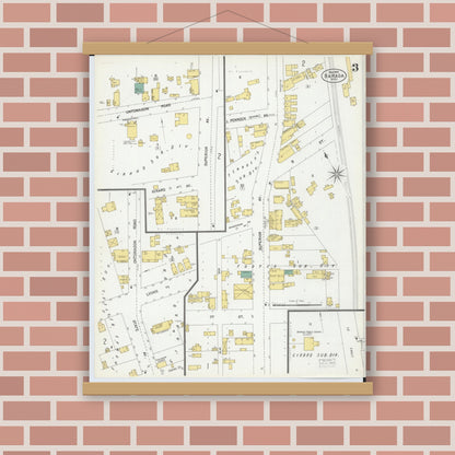 Old map wall art mockup — magnetic wood frame on brick wall — Sanborn Fire Insurance Map from Baraga, Baraga County, Michigan (1902), Sheet #0003