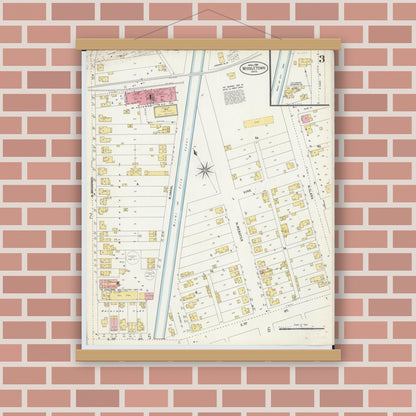 Old map wall art mockup — magnetic wood frame on brick wall — Sanborn Fire Insurance Map from Middletown, Butler County, Ohio (1907), Sheet #0003