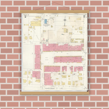 Old map wall art mockup — magnetic wood frame on brick wall — Sanborn Fire Insurance Map from Commerce, Hunt County, Texas (1940), Sheet #0002