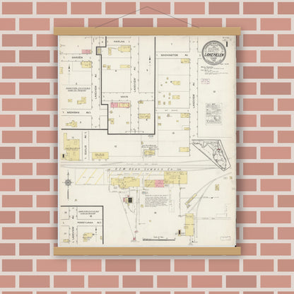 Old map wall art mockup — magnetic wood frame on brick wall — Sanborn Fire Insurance Map from Lake Helen, Volusia County, Florida (1915) - Complete Map Set