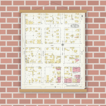 Old map wall art mockup — magnetic wood frame on brick wall — Sanborn Fire Insurance Map from Richland Center, Richland County, Wisconsin (1912), Sheet #0003