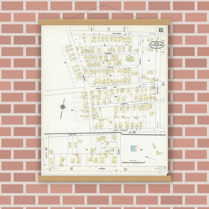 Old map wall art mockup — magnetic wood frame on brick wall — Sanborn Fire Insurance Map from Saint Augustine, Saint John's County, Florida (1910), Sheet #0015