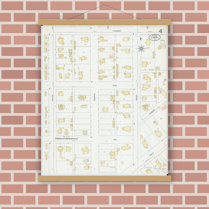 Old map wall art mockup — magnetic wood frame on brick wall — Sanborn Fire Insurance Map from Carmi, White County, Illinois (1906), Sheet #0004