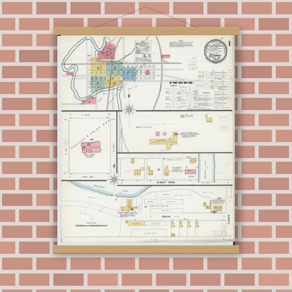Old map wall art mockup — magnetic wood frame on brick wall — Sanborn Fire Insurance Map from Ottawa, Putnam County, Ohio (1900) - Complete Map Set