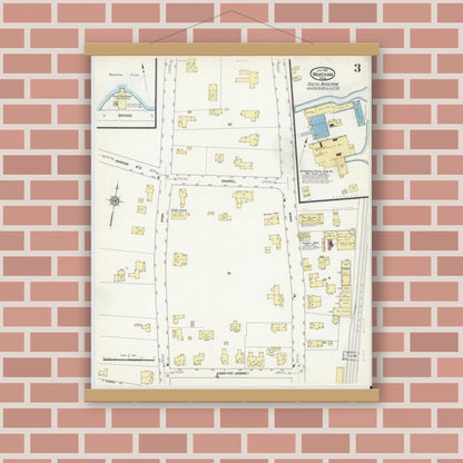 Old map wall art mockup — magnetic wood frame on brick wall — Sanborn Fire Insurance Map from Wareham, Plymouth County, Massachusetts (1912), Sheet #0003