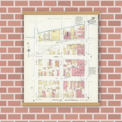Old map wall art mockup — magnetic wood frame on brick wall — Sanborn Fire Insurance Map from Manitowoc, Manitowoc County, Wisconsin (1912), Sheet #0020