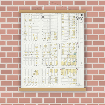 Old map wall art mockup — magnetic wood frame on brick wall — Sanborn Fire Insurance Map from Eveleth, Saint Louis County, Minnesota (1900), Sheet #0002