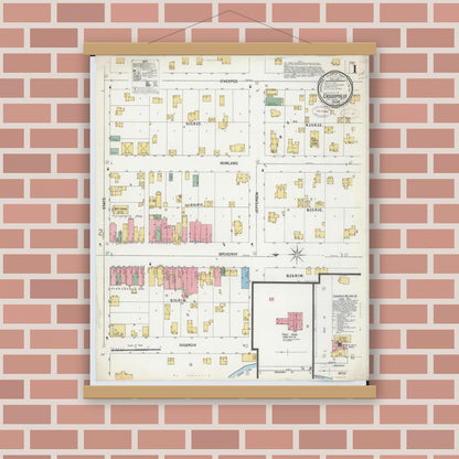 Old map wall art mockup — magnetic wood frame on brick wall — Sanborn Fire Insurance Map from Cassopolis, Cass County, Michigan (1899) - Complete Map Set