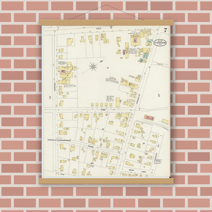 Old map wall art mockup — magnetic wood frame on brick wall — Sanborn Fire Insurance Map from Stoneham, Middlesex County, Massachusetts (1897), Sheet #0007