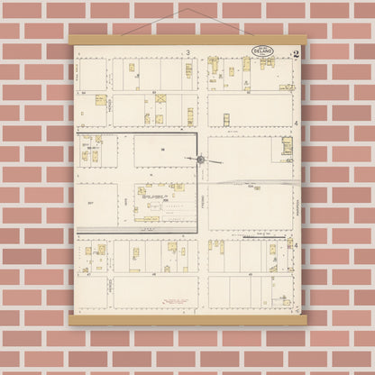 Old map wall art mockup — magnetic wood frame on brick wall — Sanborn Fire Insurance Map from Delano, Kern County, California (1912), Sheet #0002