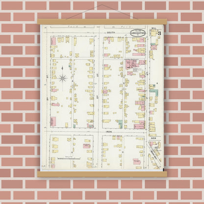 Old map wall art mockup — magnetic wood frame on brick wall — Sanborn Fire Insurance Map from Lehighton, Carbon County, Pennsylvania (1892), Sheet #0003