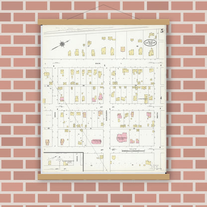 Old map wall art mockup — magnetic wood frame on brick wall — Sanborn Fire Insurance Map from Le Sueur, Le Sueur County, Minnesota (1910), Sheet #0005
