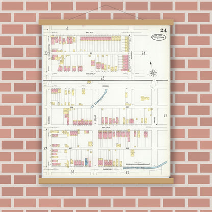 Old map wall art mockup — magnetic wood frame on brick wall — Sanborn Fire Insurance Map from Pottstown, Montgomery County, Pennsylvania (1909), Sheet #0024