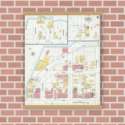 Old map wall art mockup — magnetic wood frame on brick wall — Sanborn Fire Insurance Map from Green Bay, Brown County, Wisconsin (1900), Sheet #0002