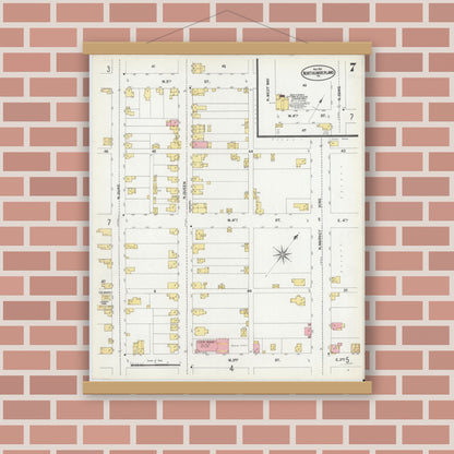 Old map wall art mockup — magnetic wood frame on brick wall — Sanborn Fire Insurance Map from Northumberland, Northumberland County, Pennsylvania (1901), Sheet #0007