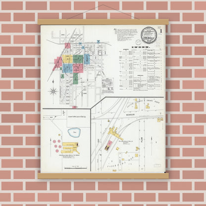 Old map wall art mockup — magnetic wood frame on brick wall — Sanborn Fire Insurance Map from Carlinville, Macoupin County, Illinois (1900) - Complete Map Set