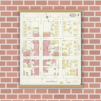 Old map wall art mockup — magnetic wood frame on brick wall — Sanborn Fire Insurance Map from Smithville, Bastrop County, Texas (1915), Sheet #0002