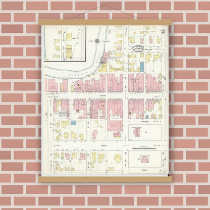 Old map wall art mockup — magnetic wood frame on brick wall — Sanborn Fire Insurance Map from Ligonier, Noble County, Indiana (1914), Sheet #0003