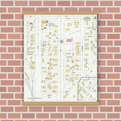 Old map wall art mockup — magnetic wood frame on brick wall — Sanborn Fire Insurance Map from La Porte, La Porte County, Indiana (1901), Sheet #0003
