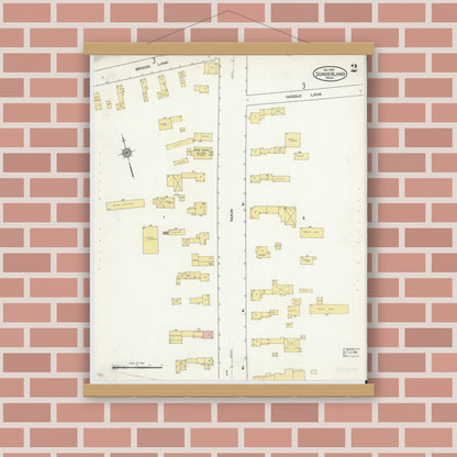 Old map wall art mockup — magnetic wood frame on brick wall — Sanborn Fire Insurance Map from Sunderland, Franklin County, Massachusetts (1915), Sheet #0002