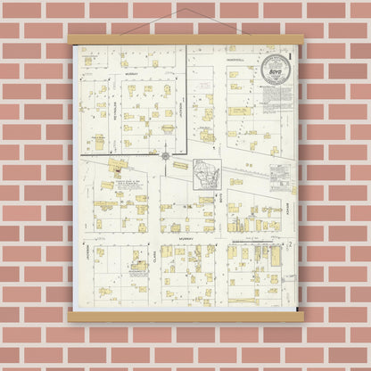 Old map wall art mockup — magnetic wood frame on brick wall — Sanborn Fire Insurance Map from Boyd, Chippewa County, Wisconsin (1912) - Complete Map Set