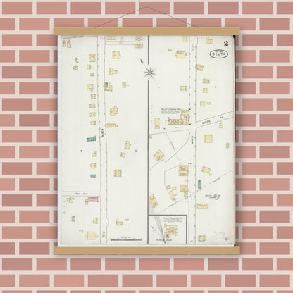 Old map wall art mockup — magnetic wood frame on brick wall — Sanborn Fire Insurance Map from Delta, York County, Pennsylvania (1894), Sheet #0002