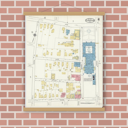 Old map wall art mockup — magnetic wood frame on brick wall — Sanborn Fire Insurance Map from Saint Augustine, Saint John's County, Florida (1917), Sheet #0006
