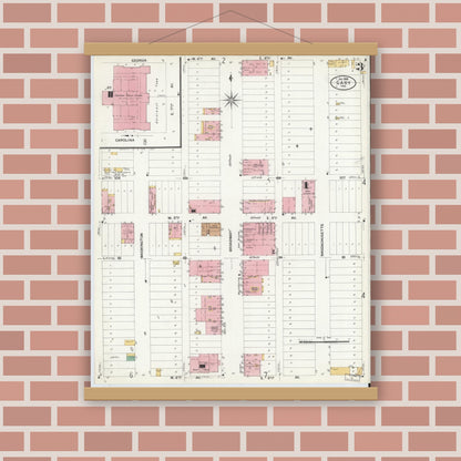 Old map wall art mockup — magnetic wood frame on brick wall — Sanborn Fire Insurance Map from Gary, Lake County, Indiana (1908), Sheet #0003