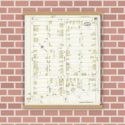 Old map wall art mockup — magnetic wood frame on brick wall — Sanborn Fire Insurance Map from Tyrone, Blair County, Pennsylvania (1911), Sheet #0016