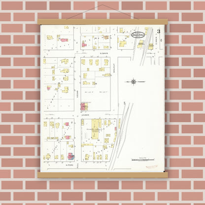 Old map wall art mockup — magnetic wood frame on brick wall — Sanborn Fire Insurance Map from Anamosa, Jones County, Iowa (1917), Sheet #0003