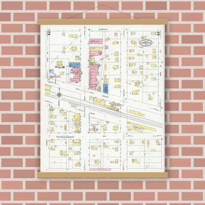 Old map wall art mockup — magnetic wood frame on brick wall — Sanborn Fire Insurance Map from Lakeville, Dakota County, Minnesota (1930), Sheet #0002