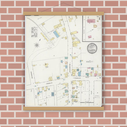 Old map wall art mockup — magnetic wood frame on brick wall — Sanborn Fire Insurance Map from Schleisingerville, Washington County, Wisconsin (1894) - Complete Map Set