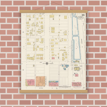 Old map wall art mockup — magnetic wood frame on brick wall — Sanborn Fire Insurance Map from Calexico, Imperial County, California (1920), Sheet #0016