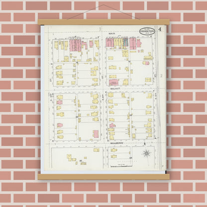 Old map wall art mockup — magnetic wood frame on brick wall — Sanborn Fire Insurance Map from Coshocton, Coshocton County, Ohio (1893), Sheet #0004