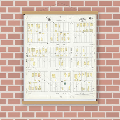 Old map wall art mockup — magnetic wood frame on brick wall — Sanborn Fire Insurance Map from Ashland, Ashland County, Wisconsin (1909), Sheet #0025