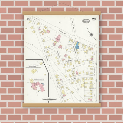 Old map wall art mockup — magnetic wood frame on brick wall — Sanborn Fire Insurance Map from Ossining, Westchester County, New York (1924), Sheet #0023