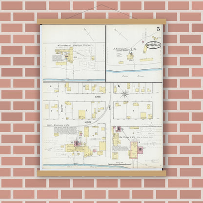 Old map wall art mockup — magnetic wood frame on brick wall — Sanborn Fire Insurance Map from Metropolis, Massac County, Illinois (1892), Sheet #0005