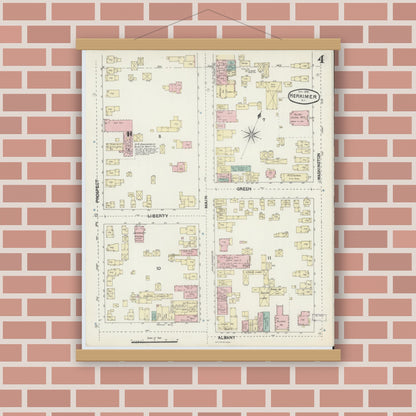 Old map wall art mockup — magnetic wood frame on brick wall — Sanborn Fire Insurance Map from Herkimer, Herkimer County, New York (1890), Sheet #0004