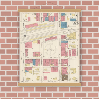 Old map wall art mockup — magnetic wood frame on brick wall — Sanborn Fire Insurance Map from Lakeland, Polk County, Florida (1922), Sheet #0007