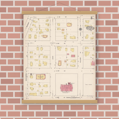 Old map wall art mockup — magnetic wood frame on brick wall — Sanborn Fire Insurance Map from Northfield, Rice County, Minnesota (1922), Sheet #0005