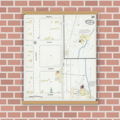 Old map wall art mockup — magnetic wood frame on brick wall — Sanborn Fire Insurance Map from Stillwater, Washington County, Minnesota (1891), Sheet #0018