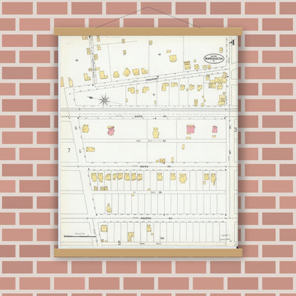 Old map wall art mockup — magnetic wood frame on brick wall — Sanborn Fire Insurance Map from New Kensington, Westmoreland County, Pennsylvania (1900), Sheet #0004