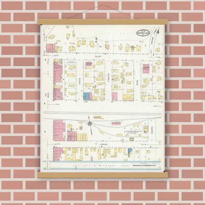Old map wall art mockup — magnetic wood frame on brick wall — Sanborn Fire Insurance Map from Marseilles, La Salle County, Illinois (1913), Sheet #0004